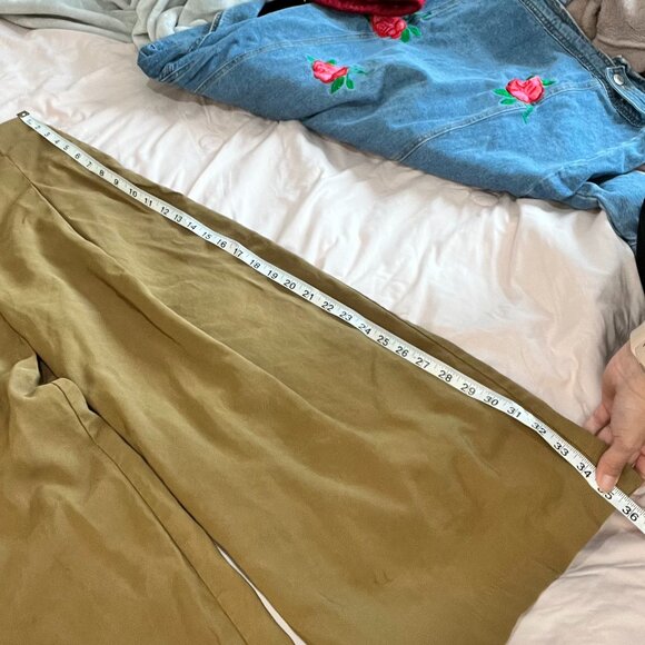 ZARA XS High Rise Mustard/Brown Viscose Linen Wide Leg Trousers With Pockets - Picture 10 of 16